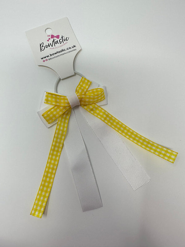 3 Inch Loop Tail Bow Thin Elastic - Yellow & White Gingham