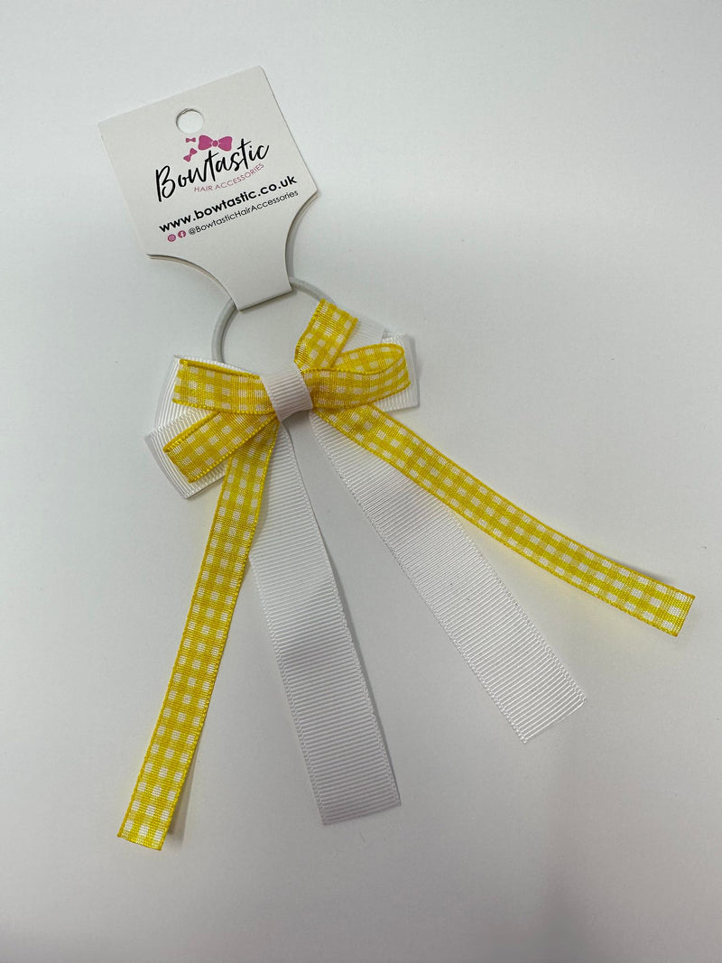 3 Inch Loop Tail Bow Thin Elastic - Yellow & White Gingham