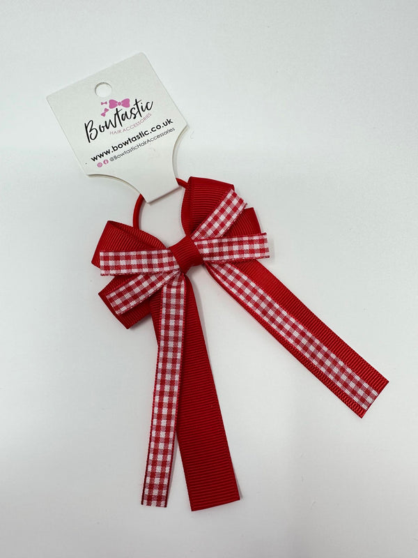 3 Inch Loop Tail Bow Thin Elastic - Red Gingham