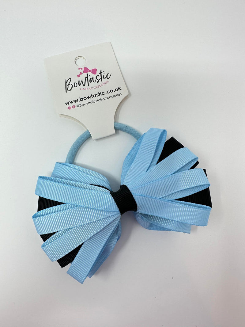 4 Inch Loop Bow Bobble - Blue Topaz & Black