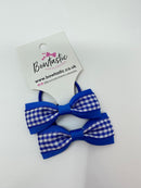 2.25 Inch Tuxedo Bow Thin Elastic - Royal Blue Gingham - 2 Pack