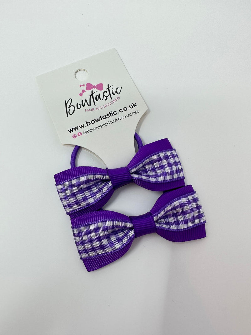 2.25 Inch Tuxedo Bow Thin Elastic - Purple Gingham - 2 Pack