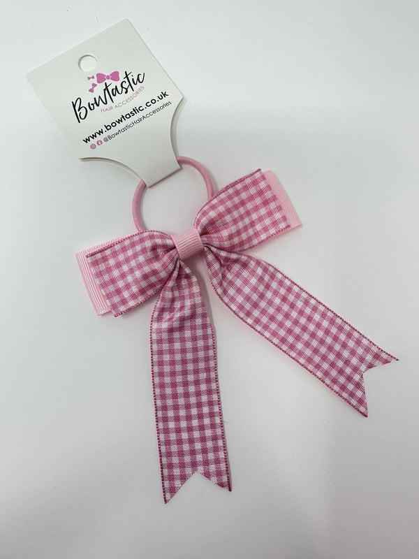 3.25 Inch Tail Bow Thin Elastic - Pink Gingham