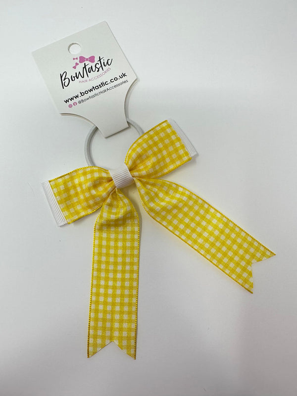 3.25 Inch Tail Bow Thin Elastic - Yellow & White Gingham