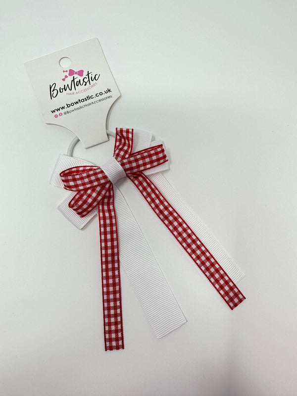 3 Inch Loop Tail Bow Thin Elastic - Red & White Gingham