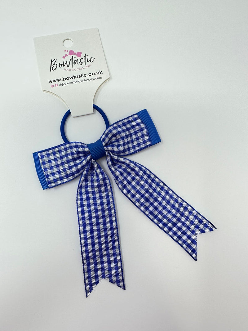 3.25 Inch Tail Bow Thin Elastic - Royal Blue Gingham