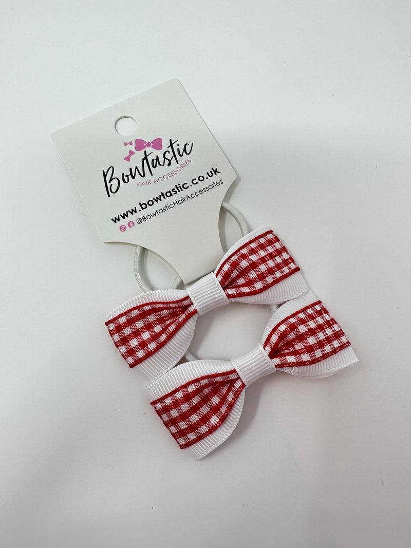 2.25 Inch Tuxedo Bow Thin Elastic - Red & White Gingham - 2 Pack