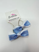 2.25 Inch Tuxedo Bow Thin Elastic - Light Blue & White Gingham - 2 Pack