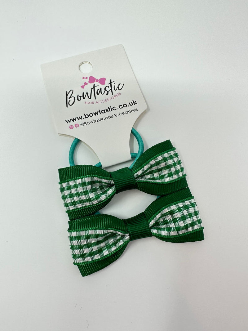 2.25 Inch Tuxedo Bow Thin Elastic - Forest Green & Green Gingham - 2 Pack