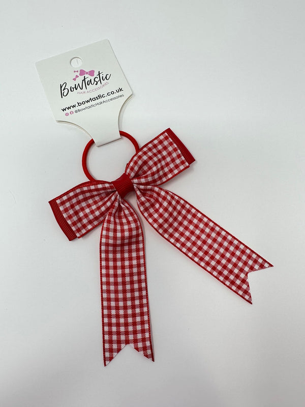 3.25 Inch Tail Bow Thin Elastic - Red Gingham