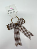 3.25 Inch Tail Bow Thin Elastic - Turftan & Brown Gingham