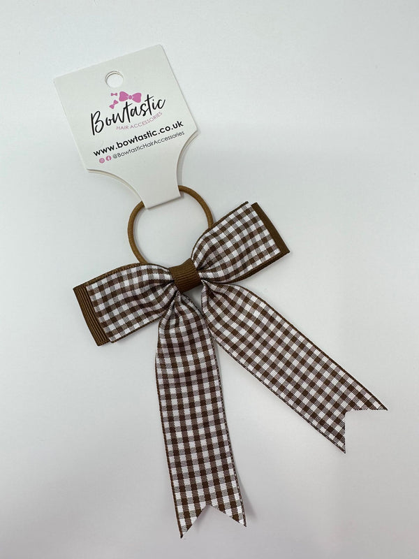 3.25 Inch Tail Bow Thin Elastic - Brown Gingham