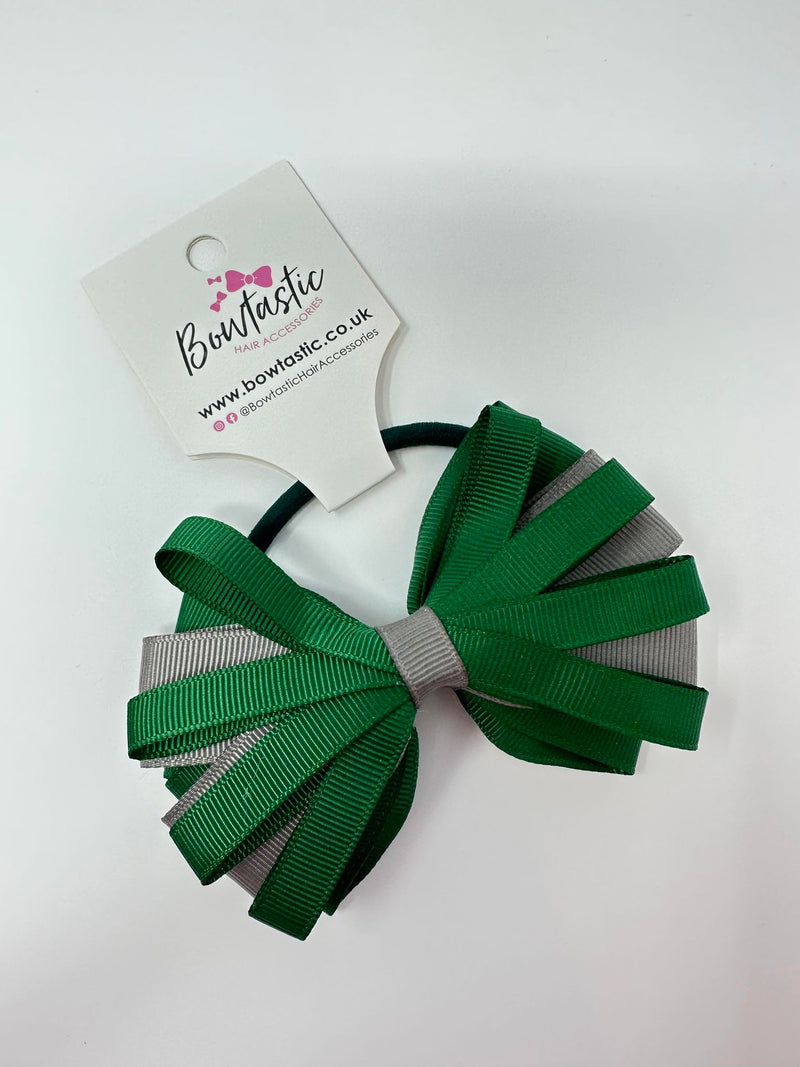 4 Inch Loop Bow Bobble - Forest Green & Metal Grey