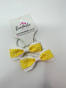2.25 Inch Tuxedo Bow Thin Elastic - Yellow & White Gingham - 2 Pack