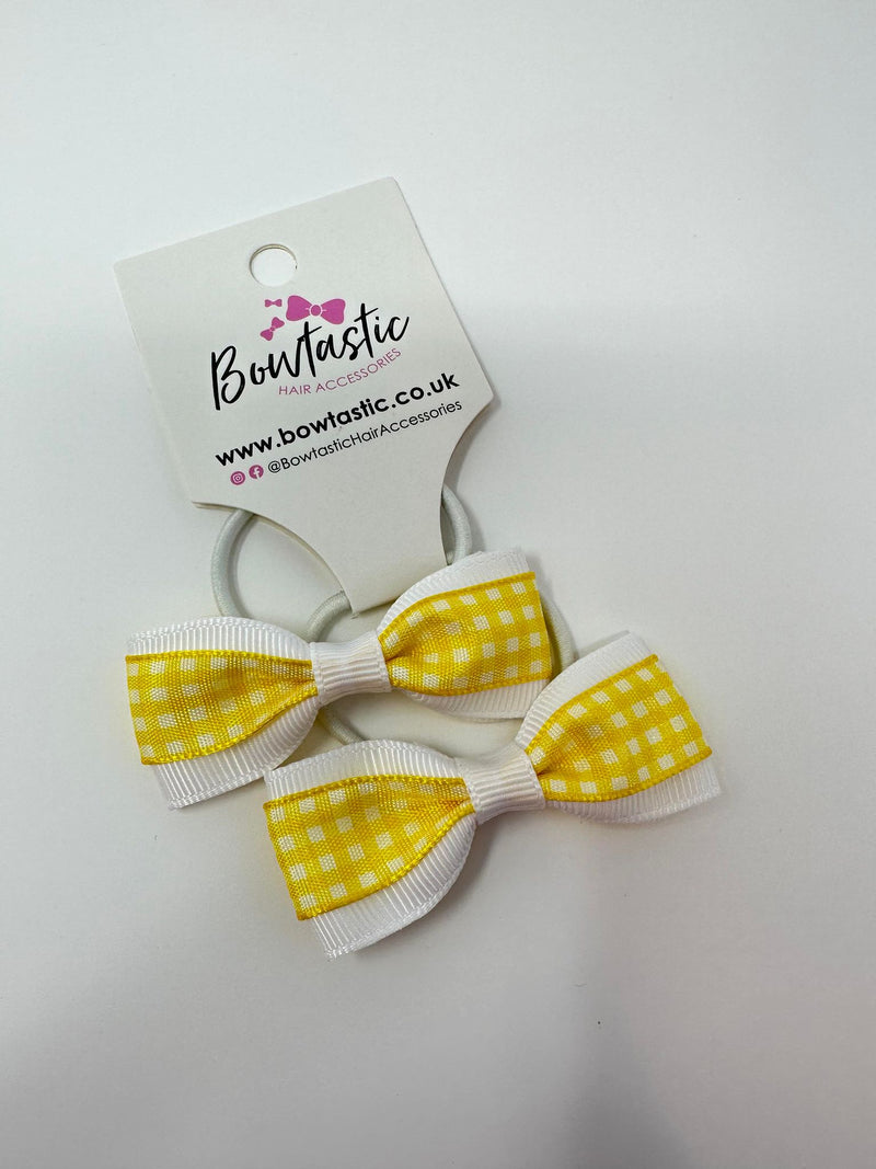 2.25 Inch Tuxedo Bow Thin Elastic - Yellow & White Gingham - 2 Pack