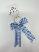 3.25 Inch Tail Bow Thin Elastic - Light Blue & White Gingham