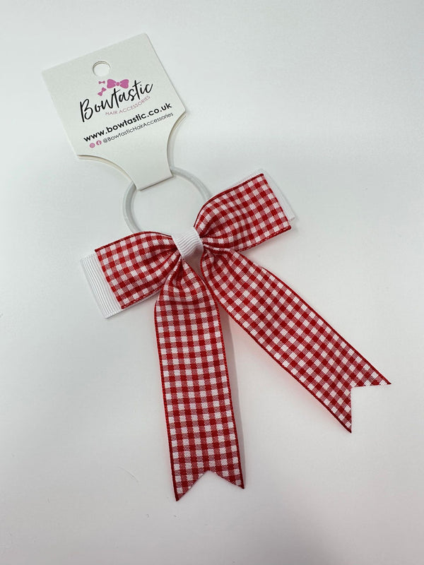 3.25 Inch Tail Bow Thin Elastic - Red & White Gingham