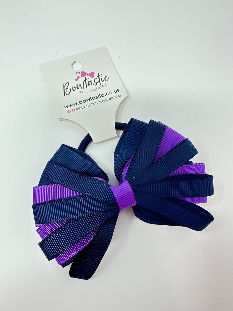 4 Inch Loop Bow Bobble - Purple & Navy