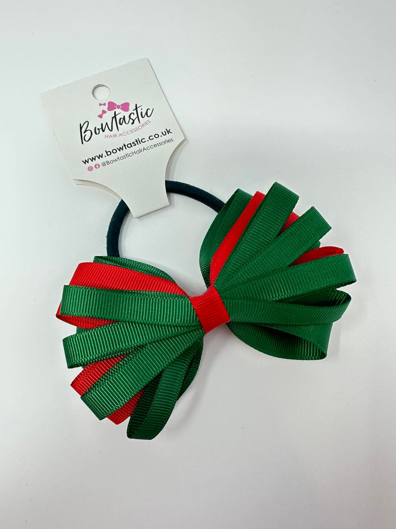 4 Inch Loop Bow Bobble - Forest Green & Red