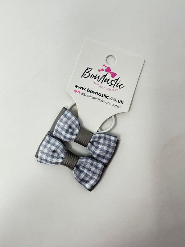 1.75 Inch Bow Thin Elastic - Grey Gingham - 2 Pack