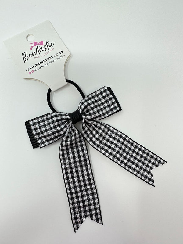3.25 Inch Tail Bow Thin Elastic - Black Gingham