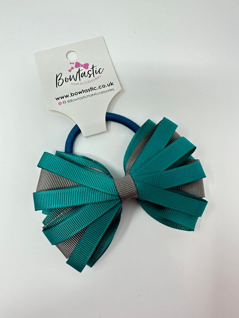 4 Inch Loop Bow Bobble - Jade Green & Metal Grey