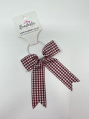 3.25 Inch Tail Bow Thin Elastic - Burgundy & White Gingham