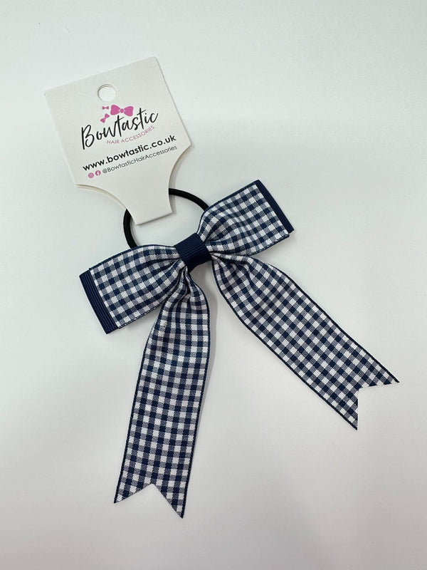 3.25 Inch Tail Bow Thin Elastic - Navy Gingham