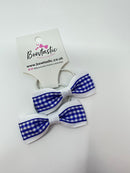 2.25 Inch Tuxedo Bow Thin Elastic - Royal Blue & White Gingham - 2 Pack