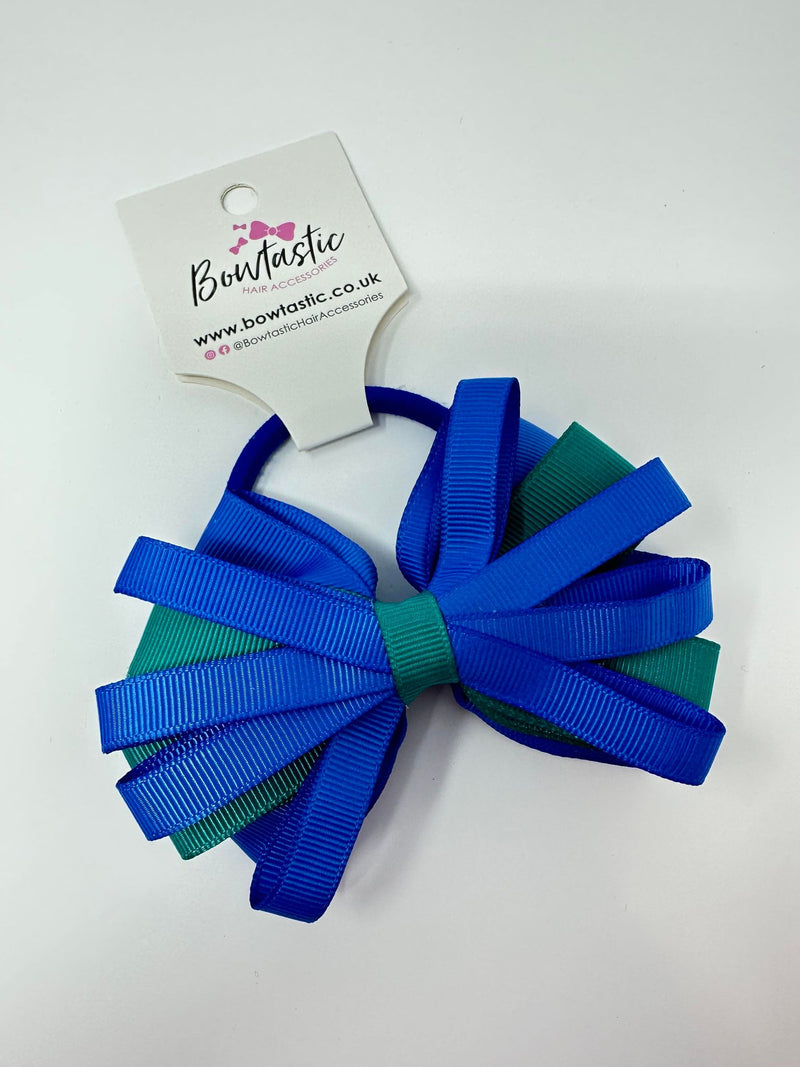 4 Inch Loop Bow Bobble - Jade Green & Royal Blue