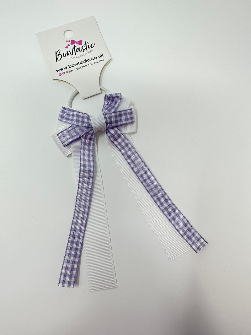 3 Inch Loop Tail Bow Thin Elastic - Lilac & White Gingham