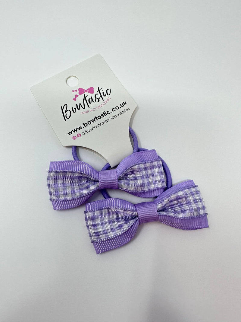 2.25 Inch Tuxedo Bow Thin Elastic - Lilac Gingham - 2 Pack