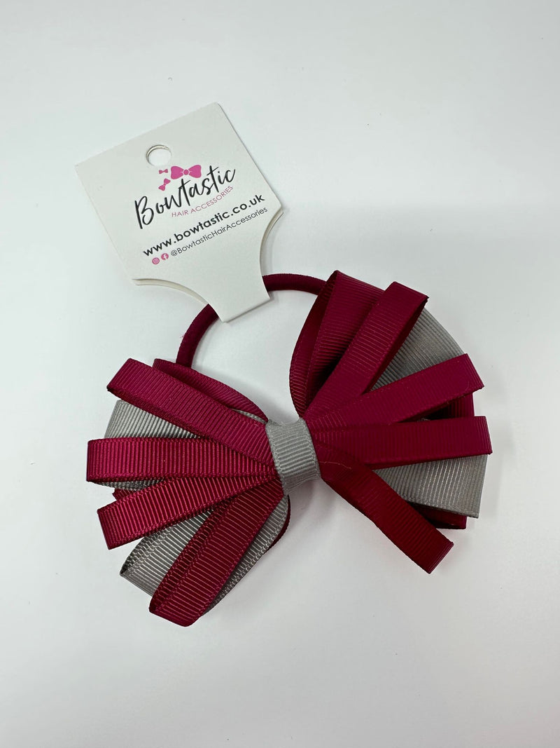 4 Inch Loop Bow Bobble - Wine & Metal Grey