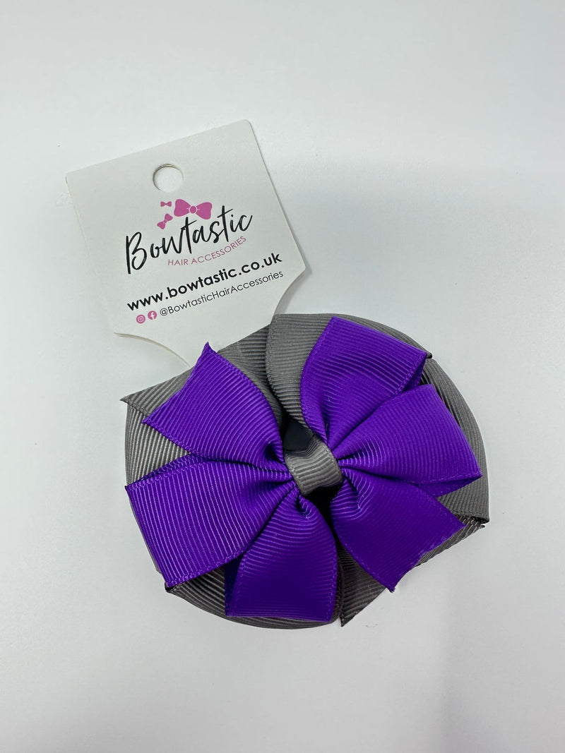 3 Inch Double Pinwheel Thin Elastic - Purple & Metal Grey