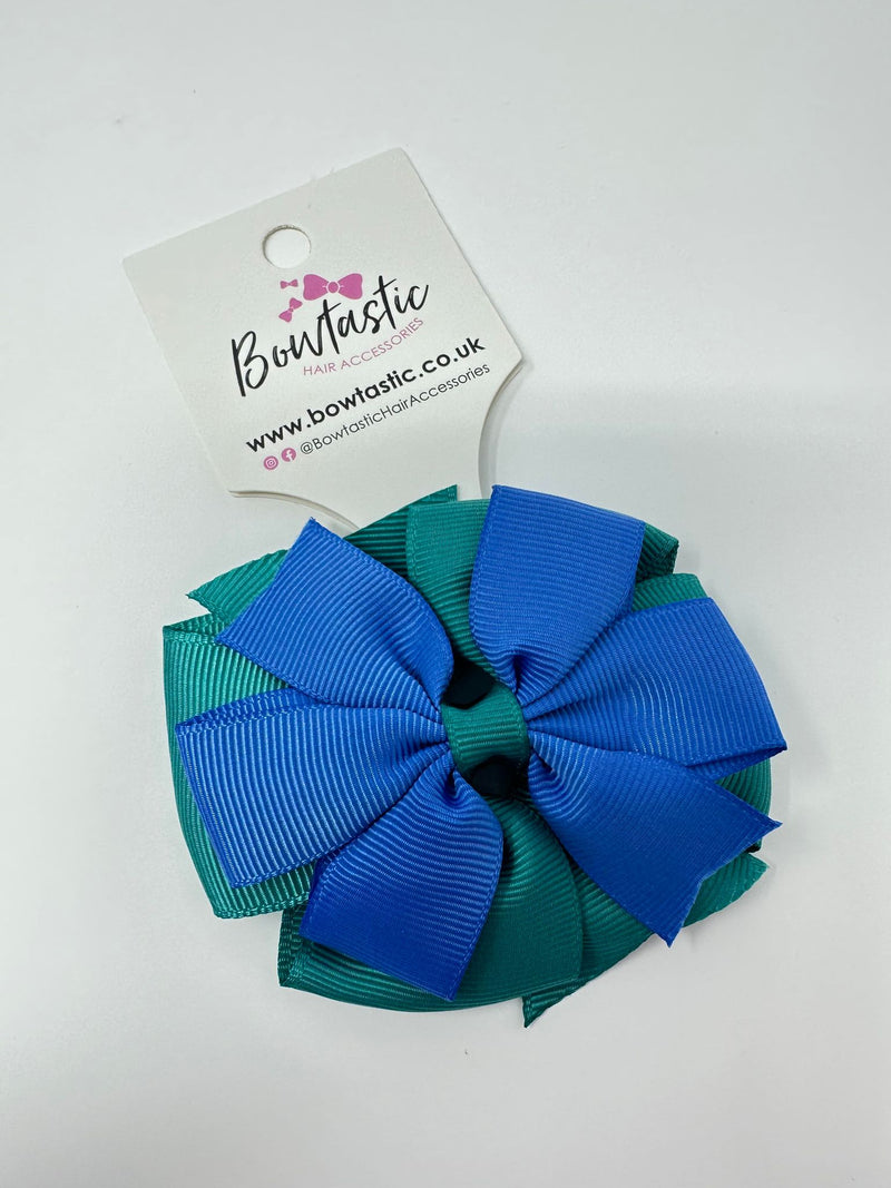 3 Inch Double Pinwheel Thin Elastic - Royal Blue & Jade Green