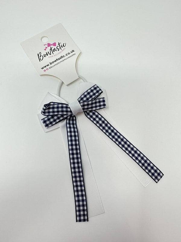 3 Inch Loop Tail Bow Thin Elastic - Navy & White Gingham