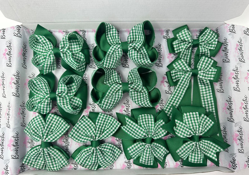 School Bundle - 5 Matching Pairs - Green Gingham