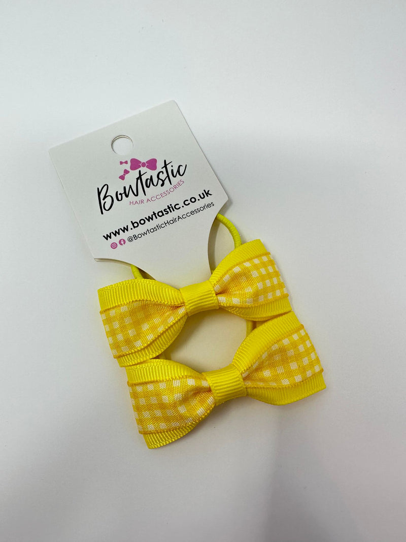 2.25 Inch Tuxedo Bow Thin Elastic - Yellow Gingham - 2 Pack