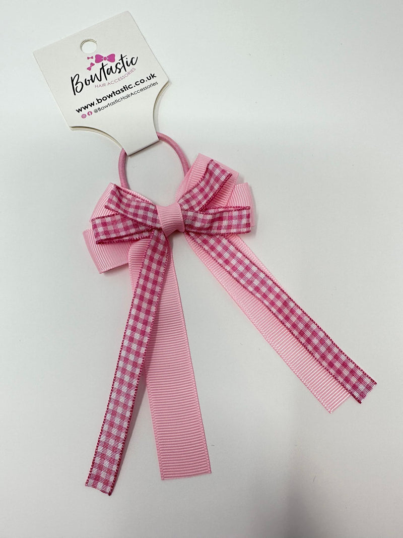 3 Inch Loop Tail Bow Thin Elastic - Pink Gingham
