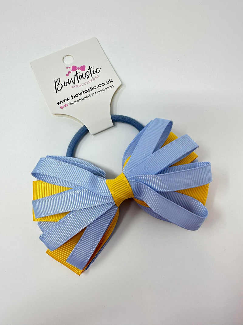 4 Inch Loop Bow Bobble - Bluebell & Yellow Gold