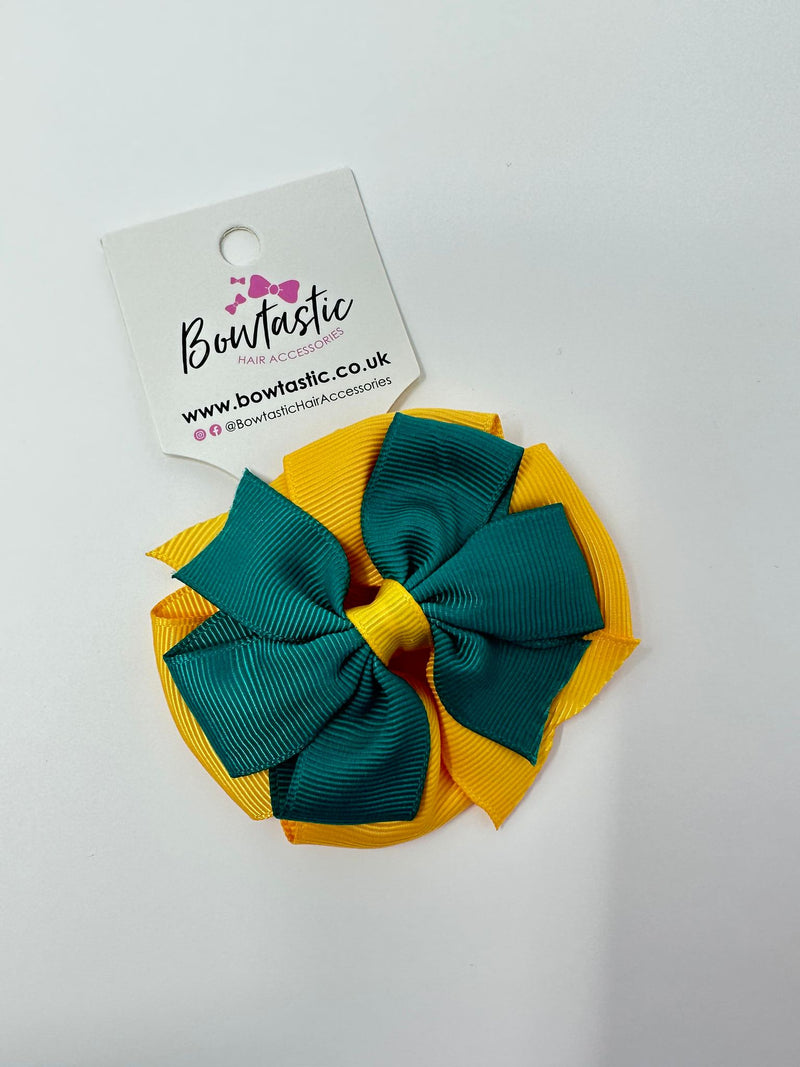 3 Inch Double Pinwheel Thin Elastic - Jade Green & Yellow Gold