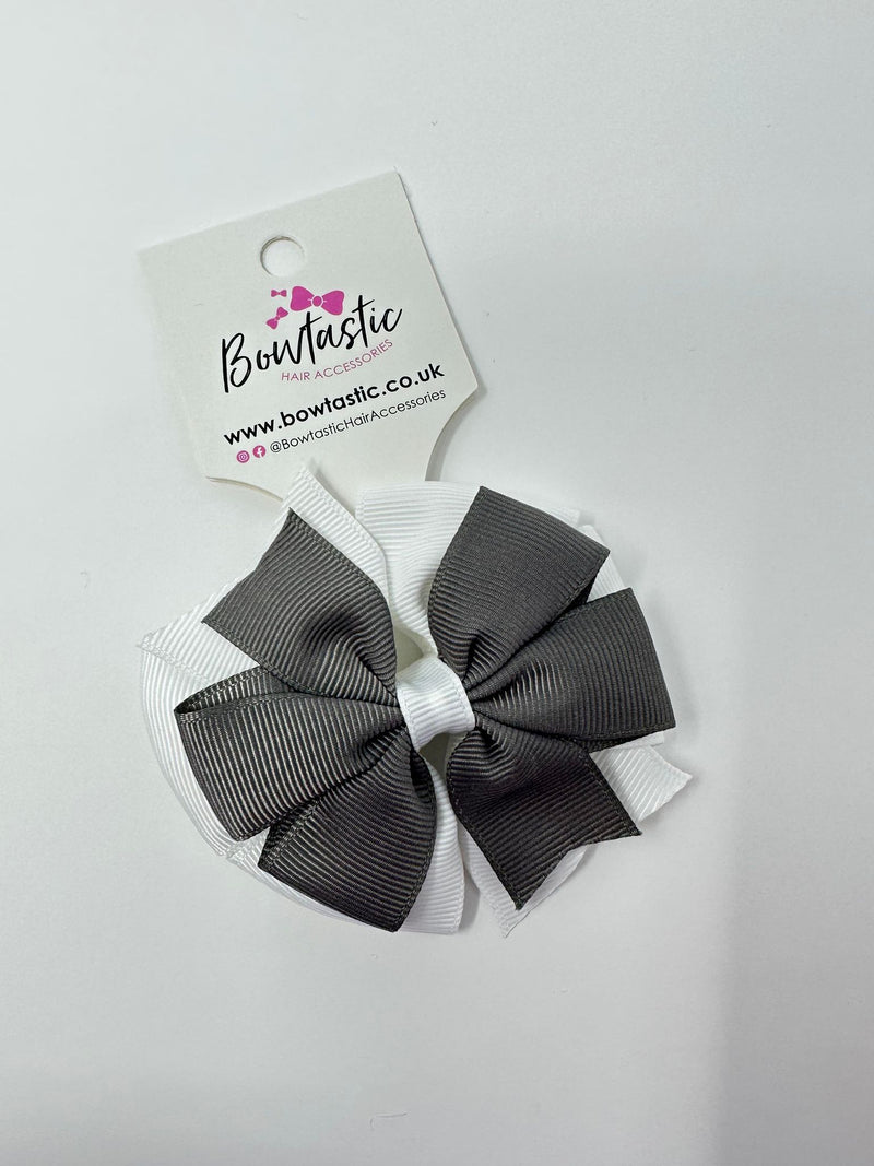 3 Inch Double Pinwheel Thin Elastic - Metal Grey & White