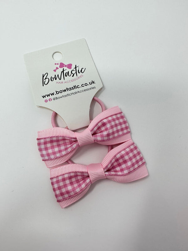 2.25 Inch Tuxedo Bow Thin Elastic - Pink Gingham - 2 Pack