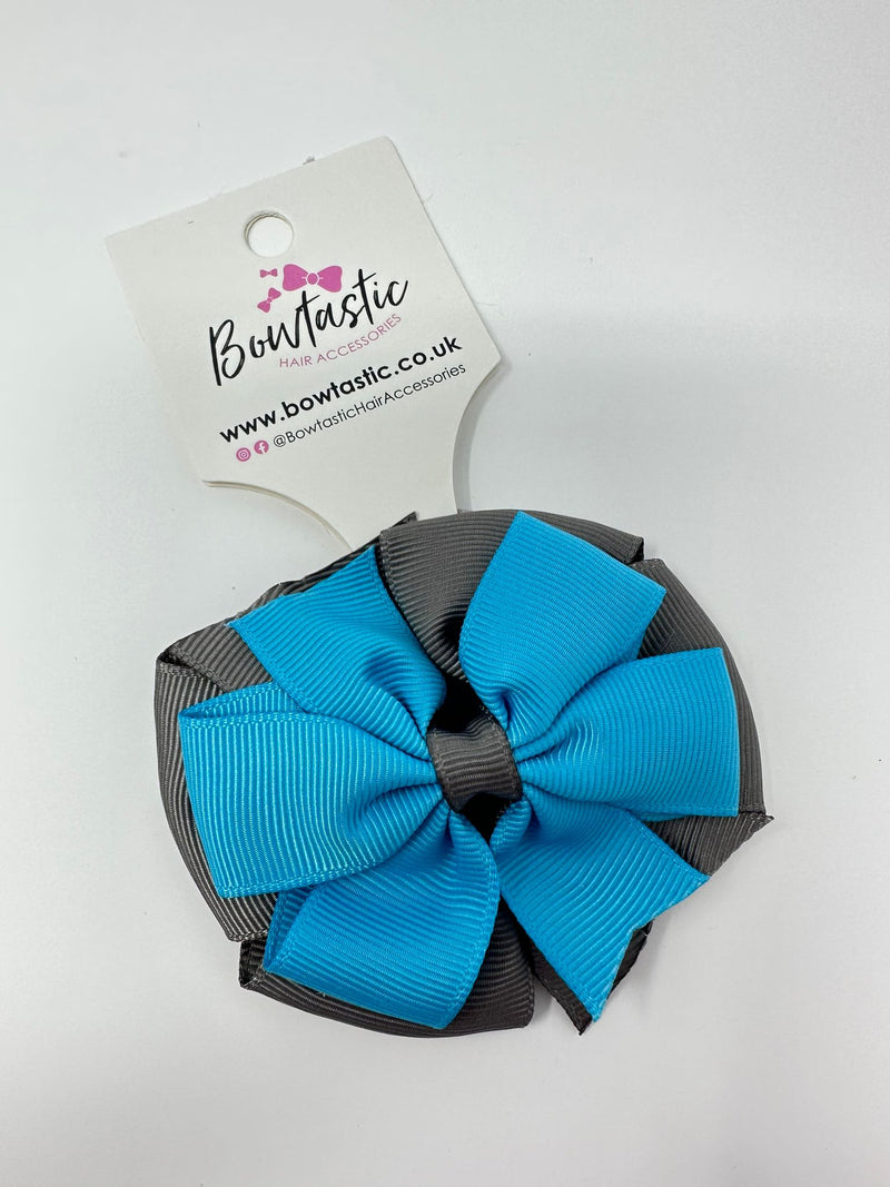 3 Inch Double Pinwheel Thin Elastic - Turquoise & Metal Grey