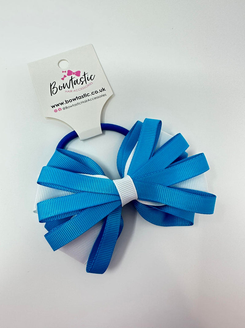 4 Inch Loop Bow Bobble - Turquoise & White