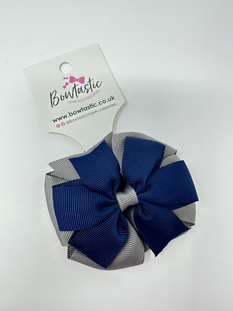 3 Inch Double Pinwheel Thin Elastic - Navy & Metal Grey