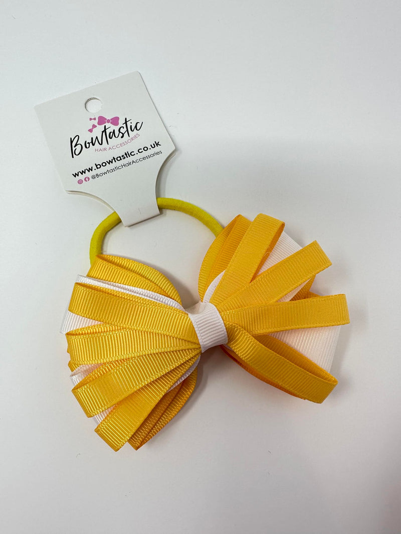 4 Inch Loop Bow Bobble - Yellow Gold & White