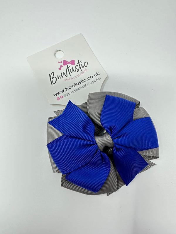 3 Inch Double Pinwheel Thin Elastic - Cobalt & Metal Grey