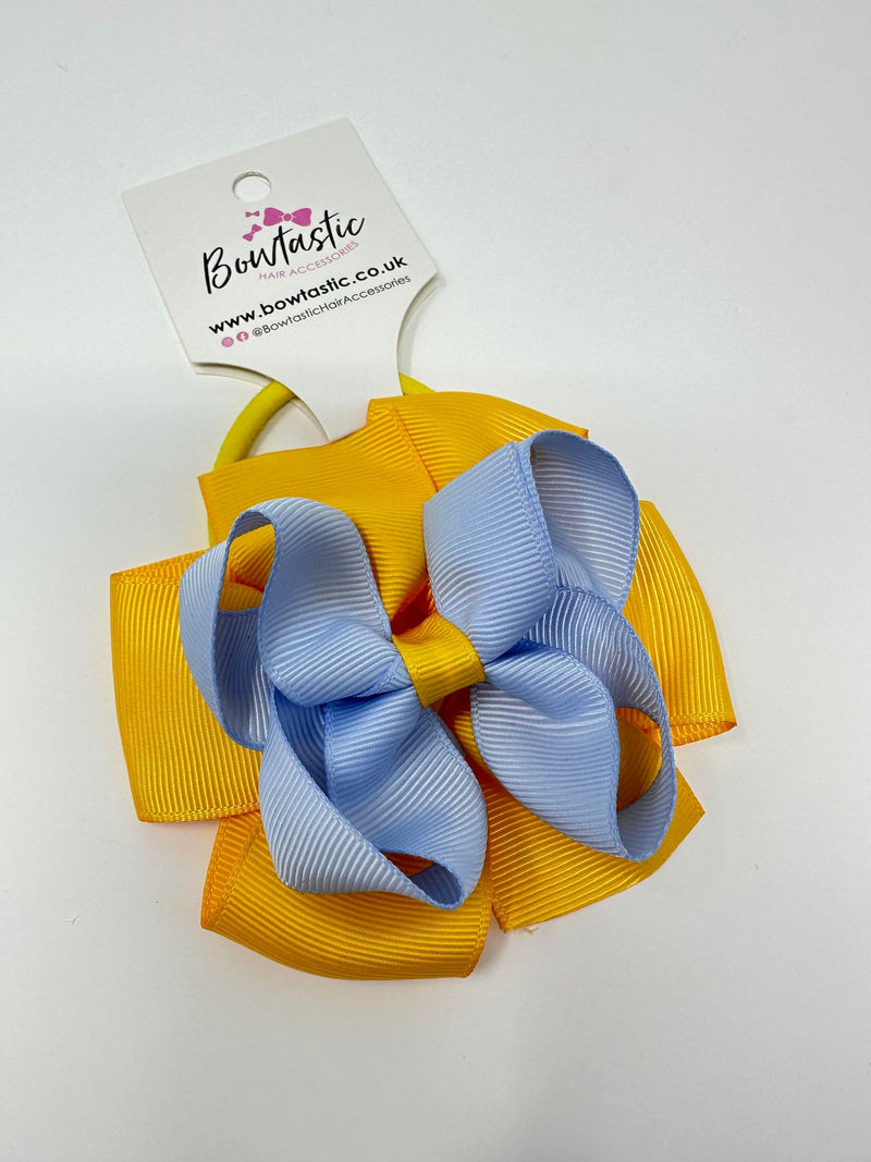 3.75 Inch Double Bow Bobble - Bluebell & Yellow Gold