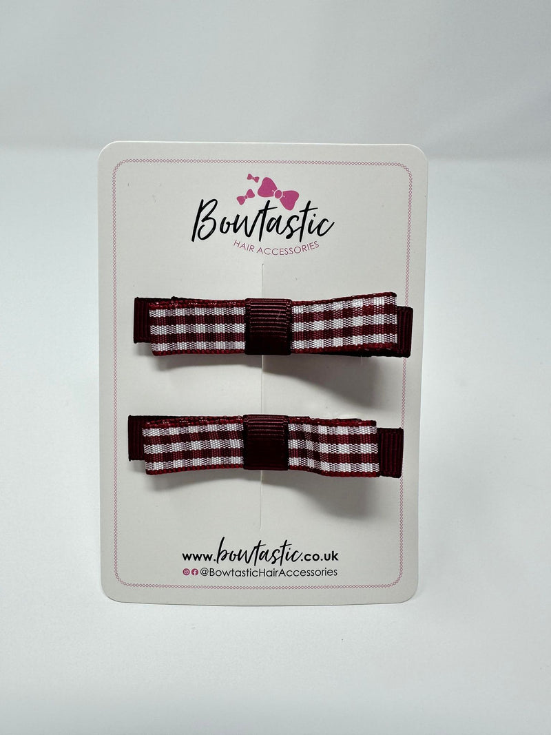 2.25 Inch Slide Bows - Burgundy Gingham - 2 Pack